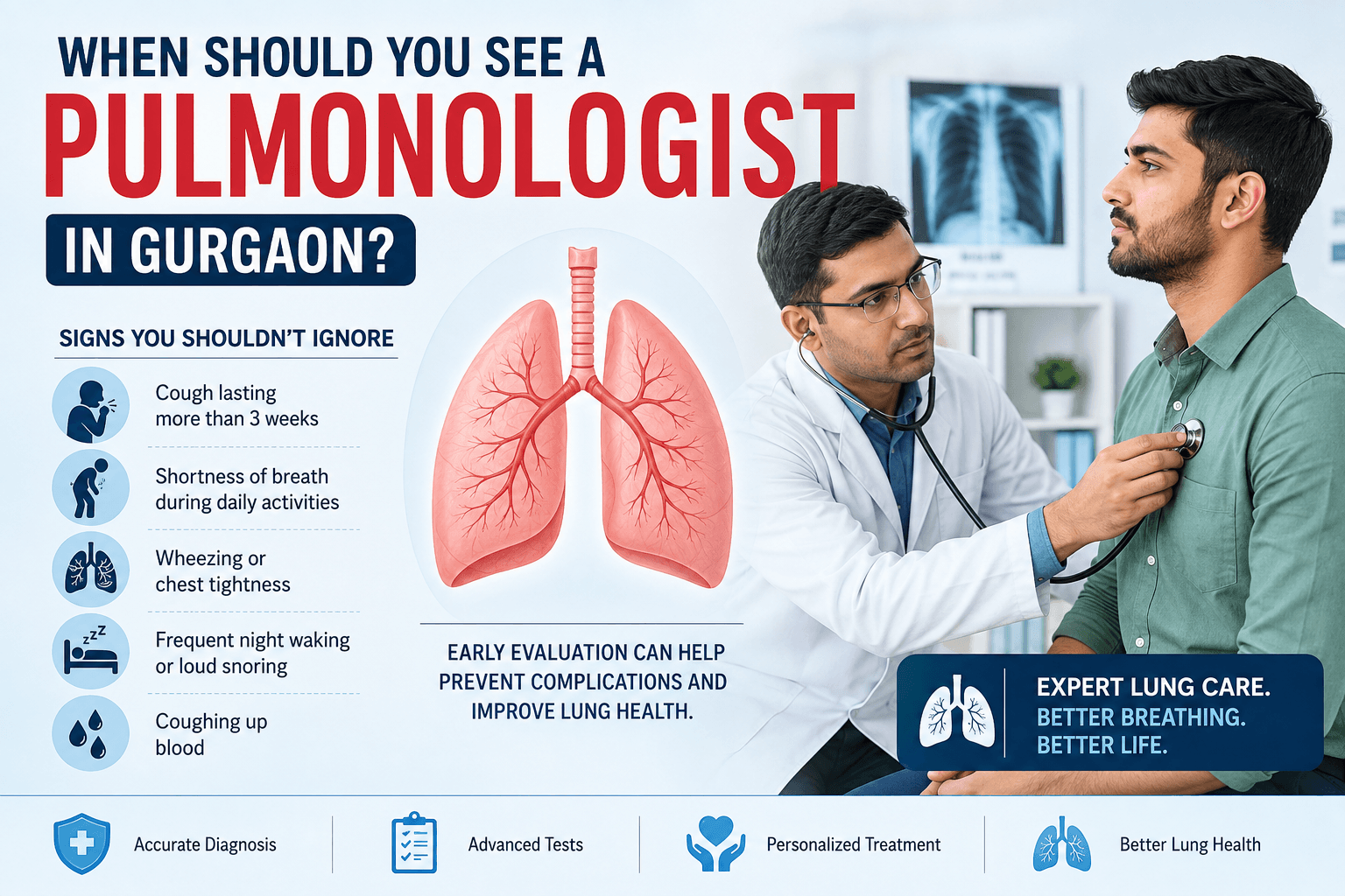Pulmonologist examining a patient with signs of breathing problems.